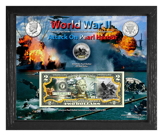 World War II Attack On Pearl Harbor Colorized Coin & Currency Set in 8" x 10" Frame