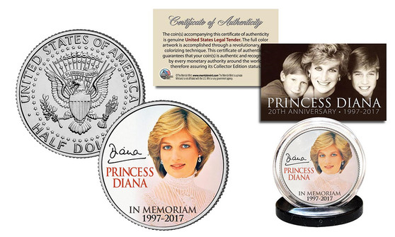 Princess Diana In Memoriam "Portrait" 1997-2017 20th Anniversary JFK Half Dollar