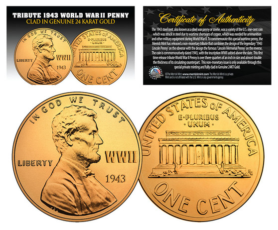 Lot of 3 1943 TRIBUTE Steelie WWII Steel Pennies Clad in 24K Gold