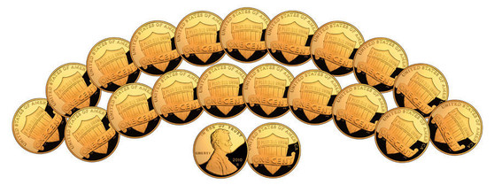 Set of 20 24K Gold-Plated 2010 Lincoln Shield Pennies