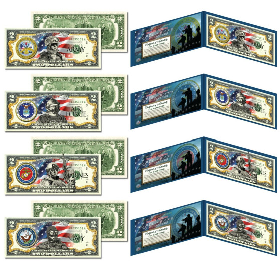 Special Forces Defenders of Freedom Set of all 4 Commemorative Colorized $2 Bills