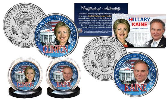 Clinton Kaine Presidential 2016 Campaign JFK Half Dollar 2 Coin Set