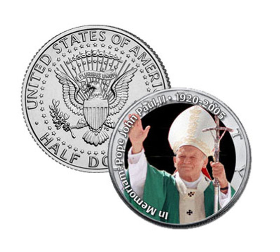 Pope John Paul II Commemorative Colorized JFK Half Dollar