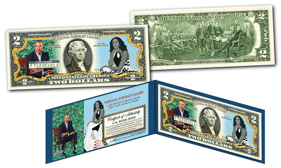 Barack & Michelle Obama Official National Portrait Gallery Colorized $2 Bill