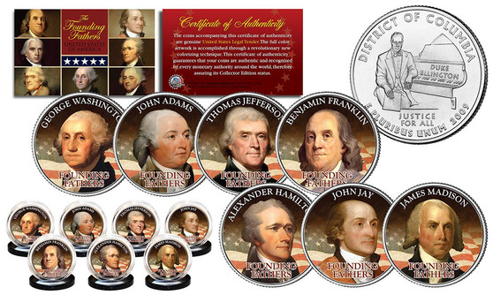 The Founding Fathers of the USA 2009 DC State Quarter 7 Coin Set