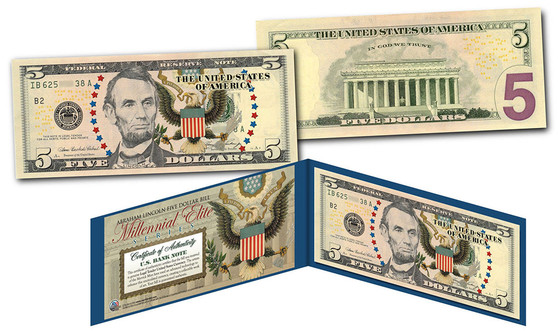 Millennial Elite Series Symbols Of Freedom High-Def Colorized $5 Bill