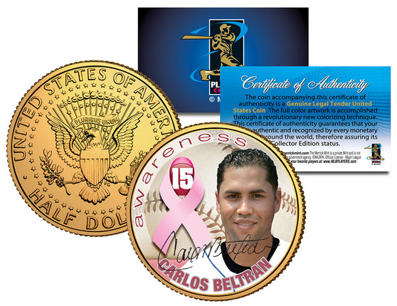 Carlos Beltran Breast Cancer Awareness 24K Gold Plated JFK Half Dollar