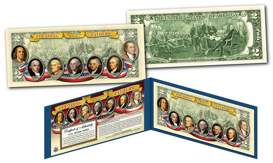 Founding Fathers Obverse Colorized $2 Bill Version 2