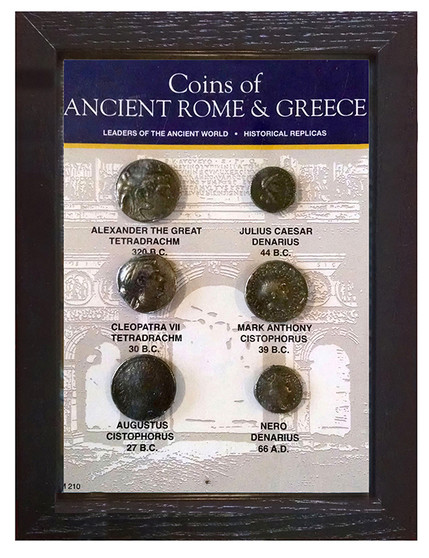 Coins Of Ancient Rome & Greece 6 Coin Set of Historical Replicas in 5" x 7" Frame