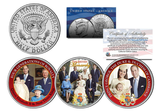 British Royal Family Colorized JFK Half Dollar 3 Coin Set