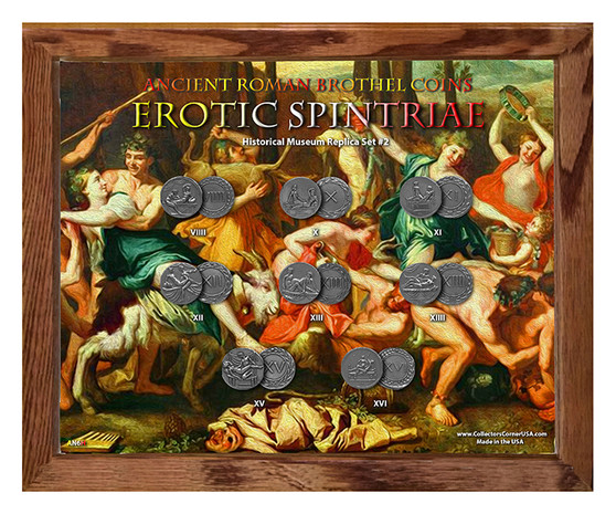 Ancient Roman Brothel Coins Erotic Spintriae Set #2 in 8" x 10" Frame