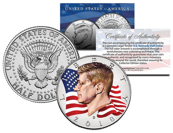 2018 Waving Flag Colorized JFK Half Dollar Select From P-Mint or D-Mint