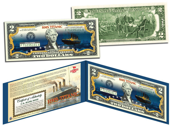 Titanic 100th Anniversary "Night Time Iceberg" Colorized $2 Bill