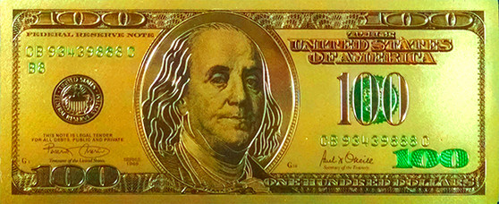 24K Gold Foil Embossed $100 Bill 1-Sided Note