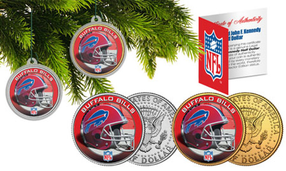 NFL Teams Christmas Ornaments Set of 2 Colorized JFK Half Dollars
