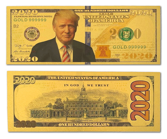 Set of 2 President Trump 2020 24K Gold Plated $2020 Novelty Bills