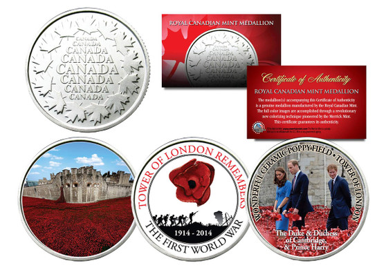 Tower Of London Remembers WWI Set of 3 Canadian Royal Mint Coins