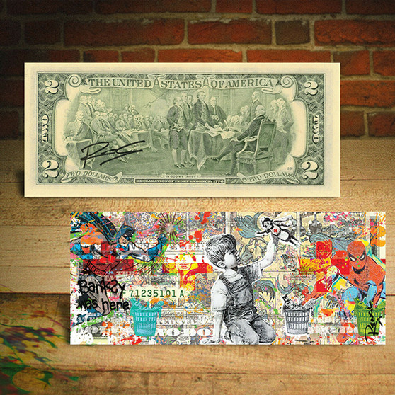 Frontline Heroes $2 Bill By Rency Art - Batman Spiderman - Banksy Game Changer