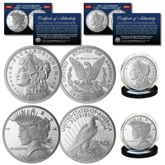 100th Anniversary MORGAN DOLLAR & PEACE DOLLAR 1 OZ Silver-Nickel 2 Coin Set