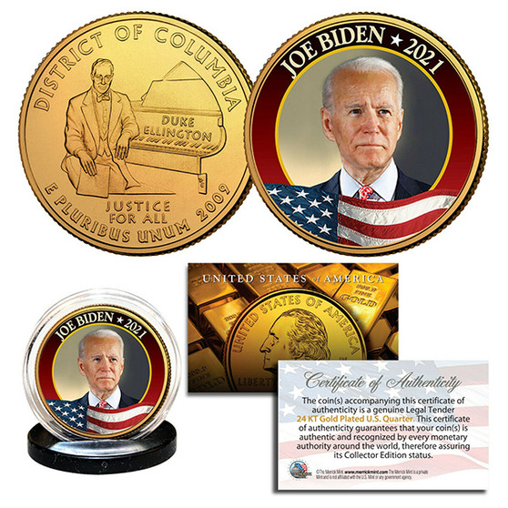 Presidential Series - Joe Biden on 24K Gold Plated Washington DC Quarter