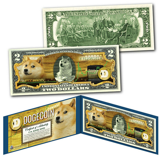 Dogecoin CryptoCurrency Collector's Art Colorized $2 Bill