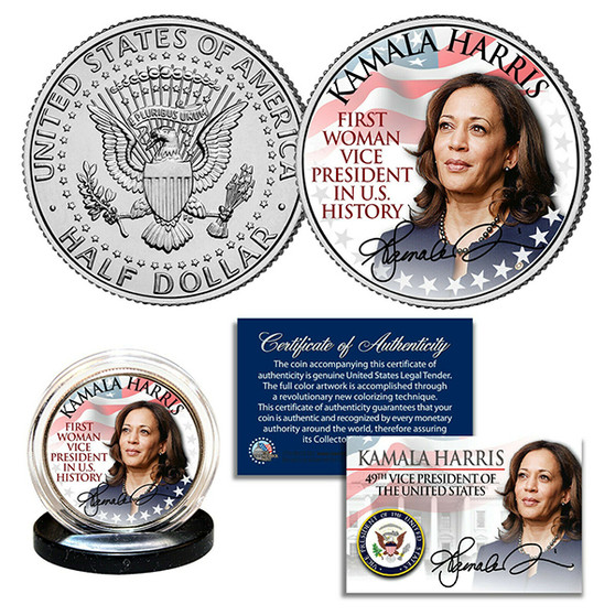 Kamala Harris 1st Woman Vice President in History Colorized JFK Half Dollar