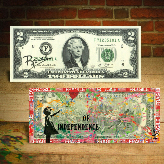 Balloon Girl of Independence REVERSE Pop Art Genuine $2 Bill SIGNED by RENCY