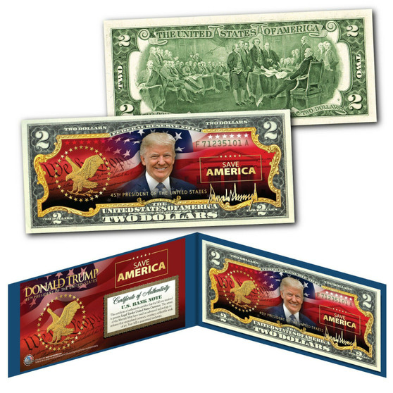 Donald Trump Save America Colorized $2 Bill