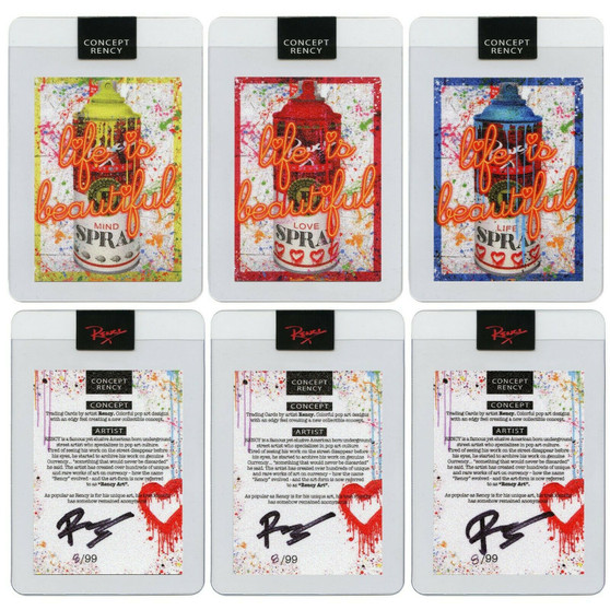 Set of all 3 Rency Trading Cards - Spray Can DIAMOND DUST LTD of 99 - Matching SNs - LIFE, LOVE, MIND