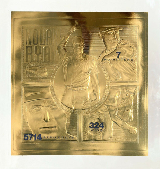 Nolan Ryan Career HOF Genuine 23K Gold Engraved 4 Image X-Large 13.5” x 13.5”