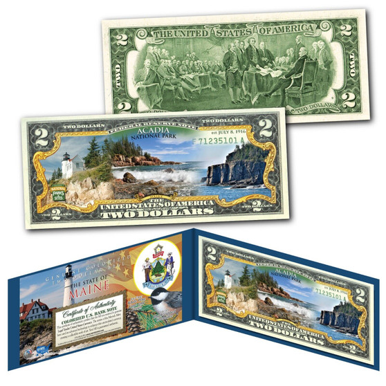 ACADIA NATIONAL PARK Maine Genuine Legal Tender $2 Bill