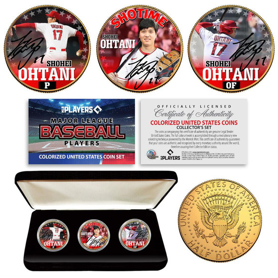 SHOHEI OHTANI Shotime MLB Officially Licensed 24K Gold JFK Half Dollar 3 Coin Set in Case