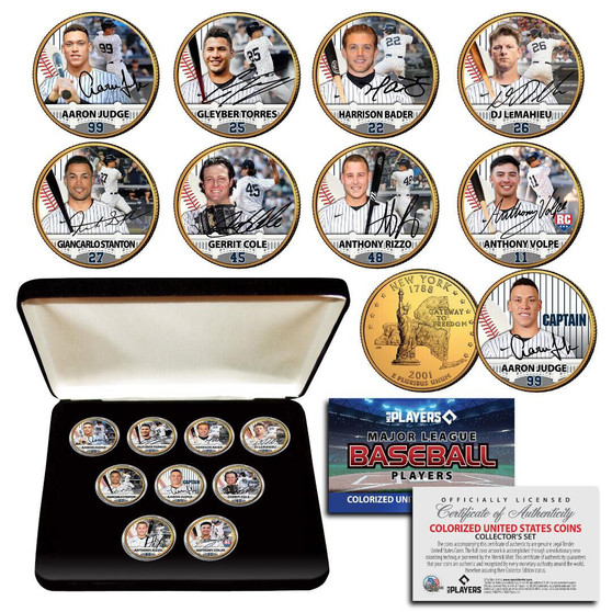NEW YORK YANKEES Officially Licensed 24K Gold NY Quarter 9 Coin Set in Case