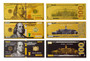 Set of 3 Colorized Gold Metallic $100 Bills Large Portrait - Gold, Silver & Black