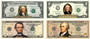 Set of 4 Colorized U.S. Bills