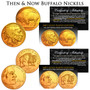 Then And Now Buffalo 24K Gold Plated 5 Cent Piece 2 Coin Set 1930s & 2005 Nickels