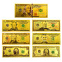 Set of 7 24K Gold Foil U.S. Novelty Bills $1, $2, $5, $10, $20, $50 & $100 2-Sided Notes