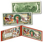 MERRY CHRISTMAS Postage Stamp Themed Holiday Colorized $2 Bill XMAS Santa