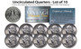 Lot of 10 Uncirculated Quarters from U.S. Mint Cellphane Packs