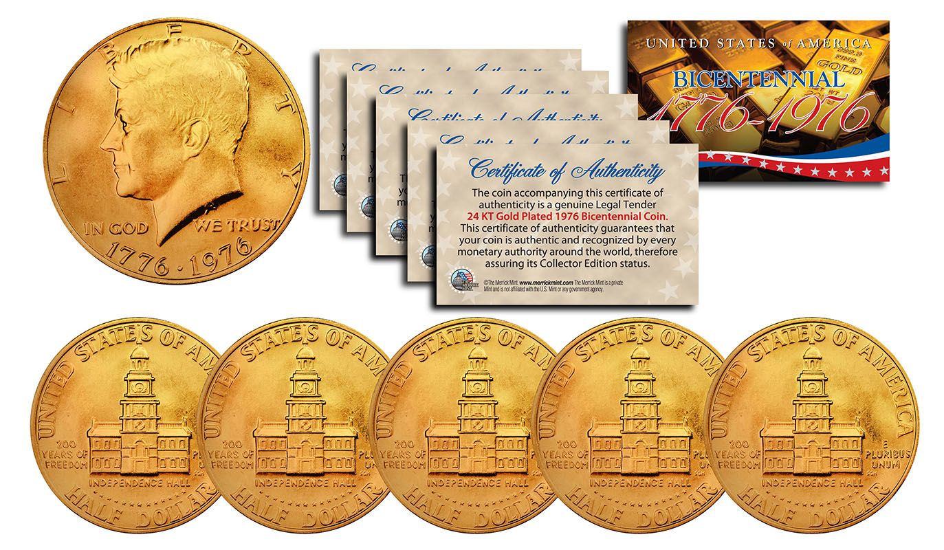 1976 Bicentennial JFK Kennedy Half Dollar – 24K Gold Plated With Prism Hologram