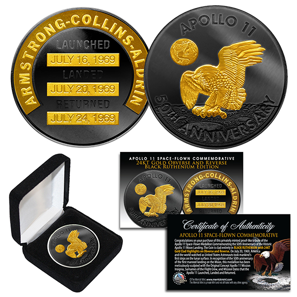 Apollo 11 NASA 50th Anniversary Commemorative 1 Oz. 24K Gold & Black ...