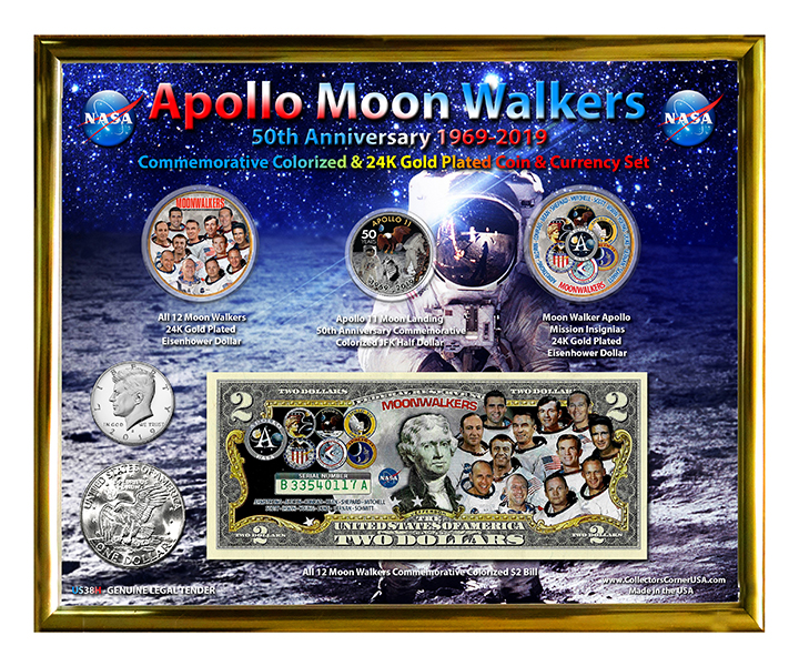 Apollo Moonwalkers 50th Anniversary Colorized Coin & Currency Set in 8 ...