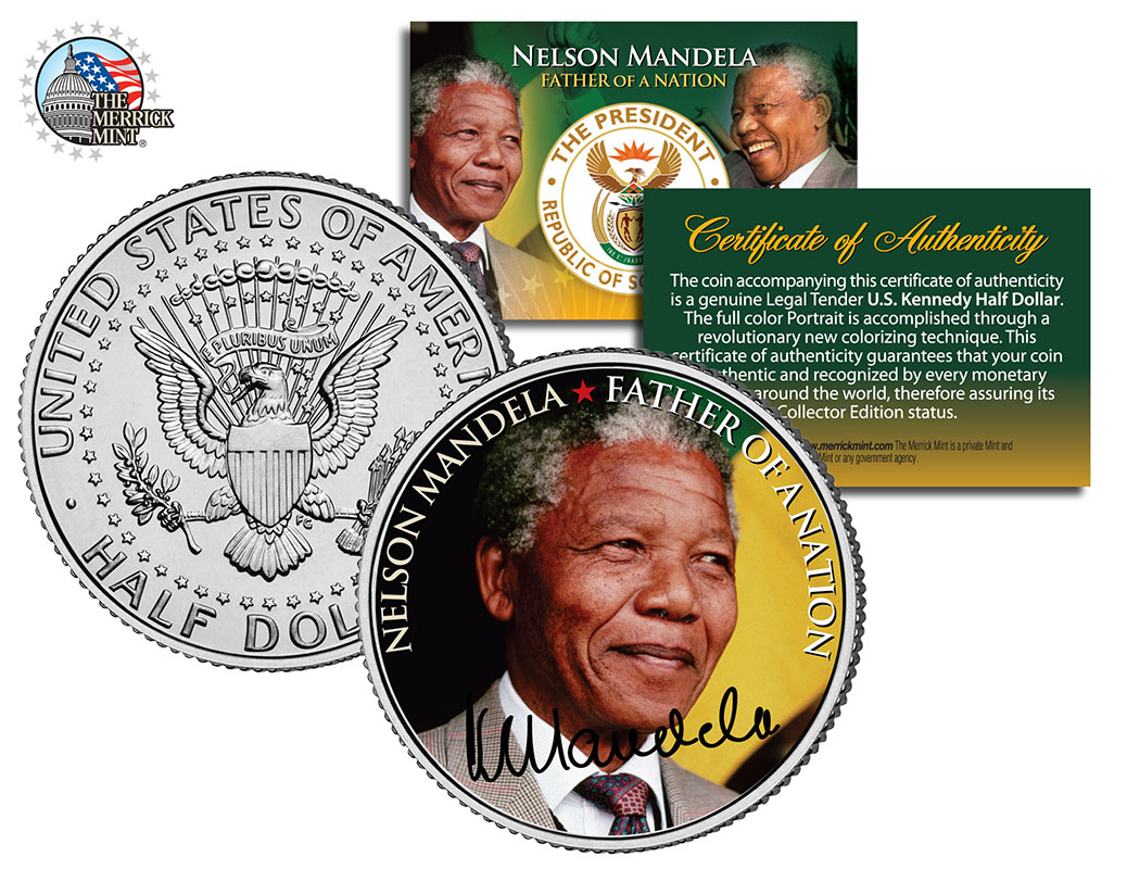 Colorized Nelson Mandela JFK Half Dollar Coins