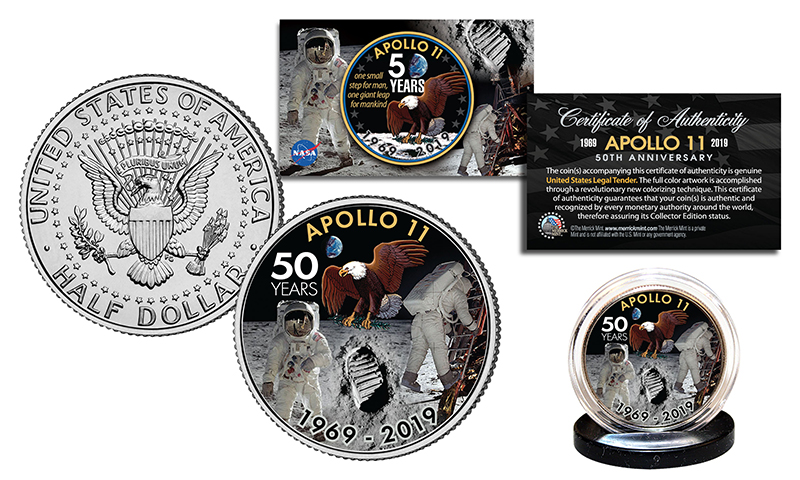 APOLLO 11 50th Anniversary Man on Moon Colorized JFK Half Dollar