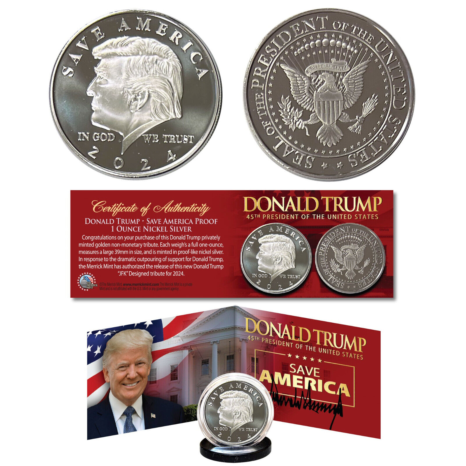 DONALD TRUMP Save America 2024 Nickel-Silver Plated 1 Oz. 39mm