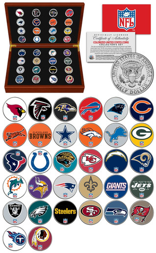 NFL TEAM LOGOS COMPLETE SET Colorized U.S. Statehood Quarters 32-Coin  Complete Set with Display Box - Officially Licensed - NFL Quarters -  Football (NFL) - Sports