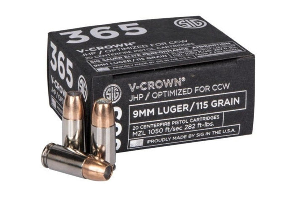 SIG Sauer 365 9mm Ammo 115 Grain Elite V-Crown JHP Ammo - 200 rounds