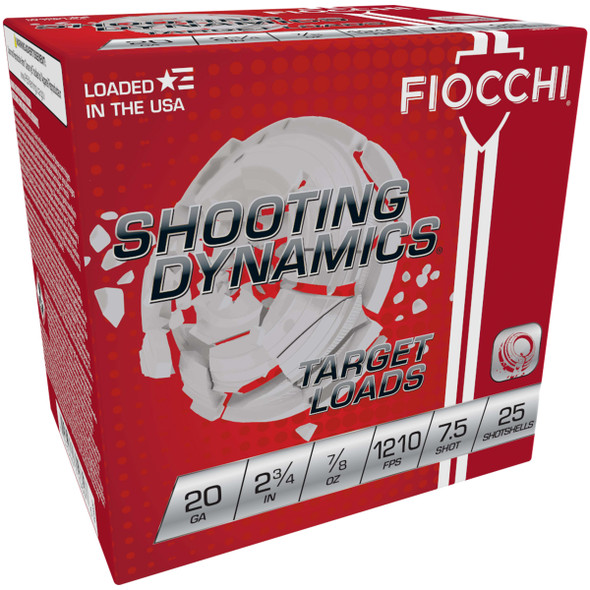 Fiocchi 20SD75 Shooting Dynamics Target 20 Gauge 2.75" 7/8 oz 7.5 Shot Shotgun Ammo - 25 Rounds