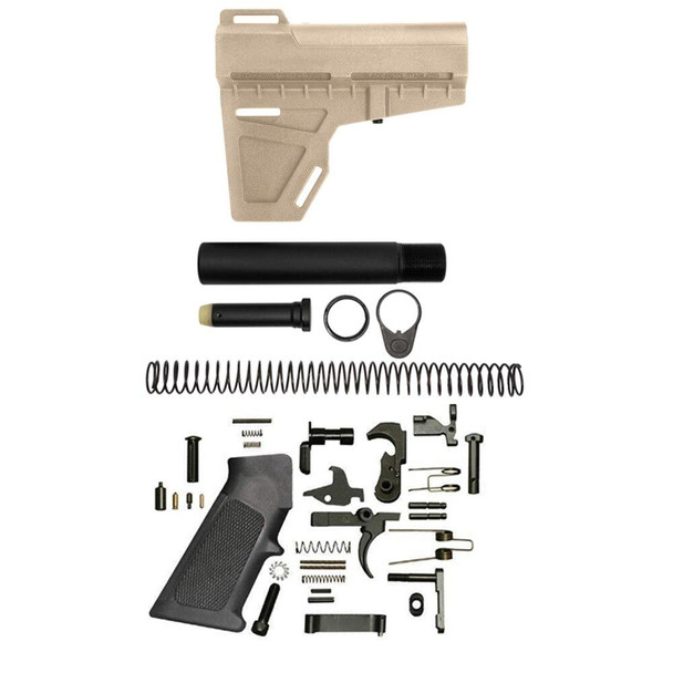 KAK INDUSTRY KAK Shockwave Lower Build Kit FDE, Pistol Lower Build Kit, AR 15 Pistol Lower Build Kit, AR 15 Lower Build Kit, AR 15 Lower Kit, AR15 Lower Build Kit, AR 15 Lower Parts, AR 15 Lower Receiver Parts, AR15 Kit, AR 15 Kit, Best AR 15 Lower Build Kit, American Made AR 15 Lower Build kit