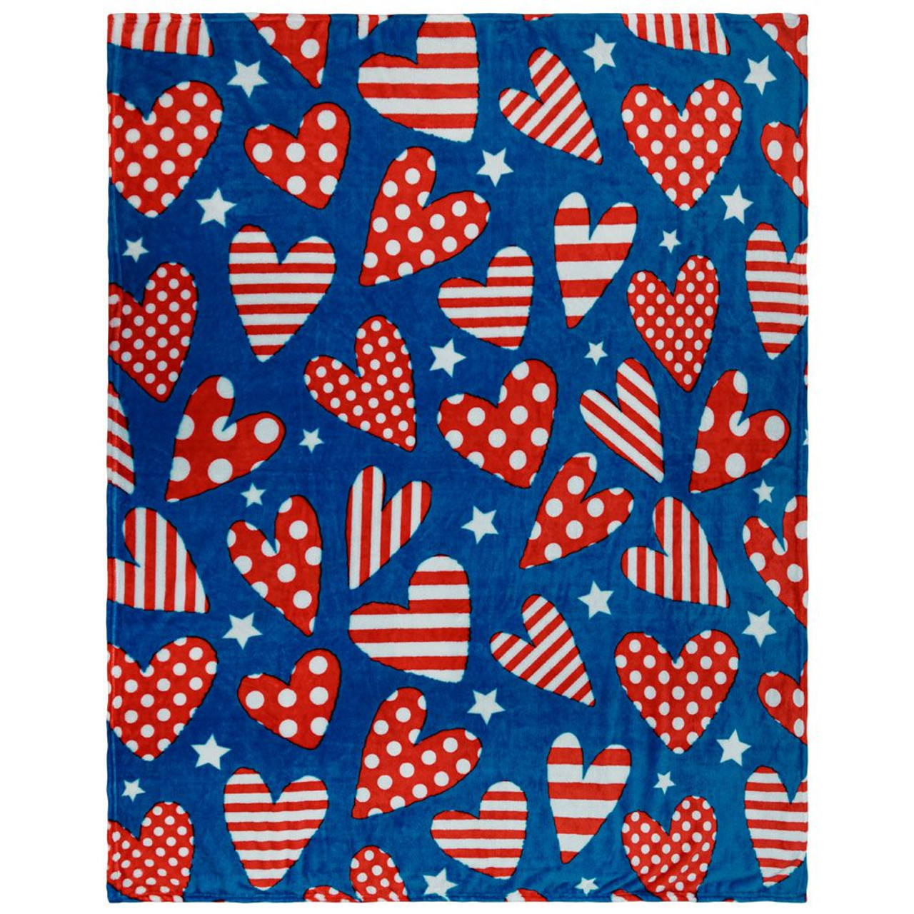 PATRIOTIC HEARTS SOFT PLUSH 50X60IN BLANKET